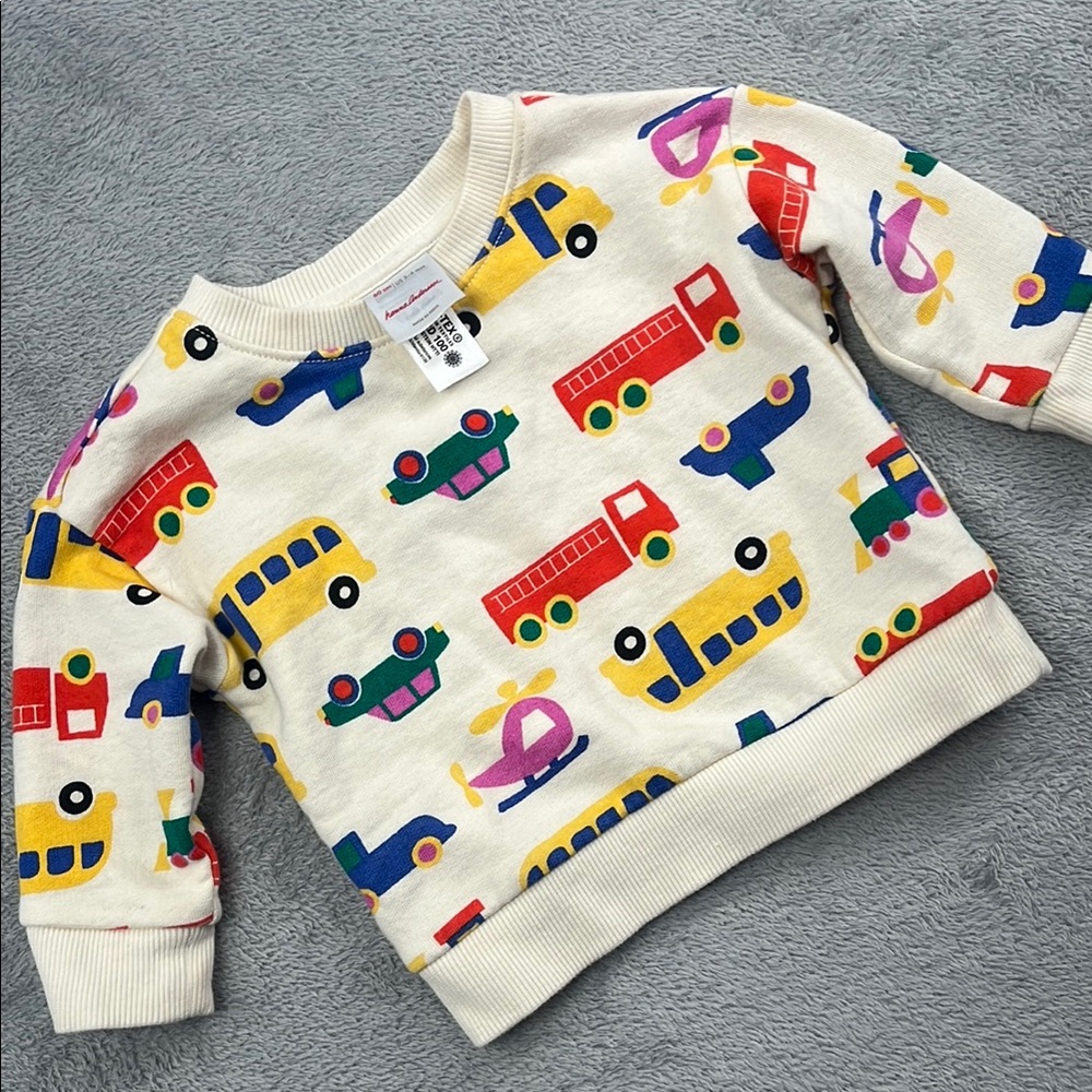 Hanna Andersson 60, 3-6 Mos 100% Cotton Sweatshirt Multi Color Vehicles, Car